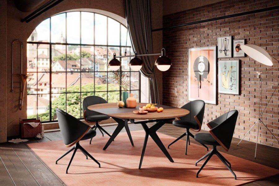 Willisau Capri Tisch rund, Milieu mit Bow Stuhl