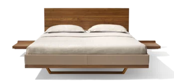 Team 7 riletto Bett in Nussbaum mit Holzkopfteil und Lederrahmen